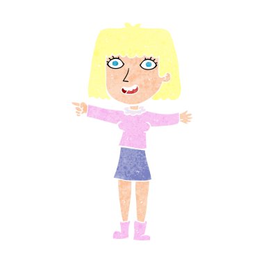 Çizgi film mutlu kadın işaret ediyor