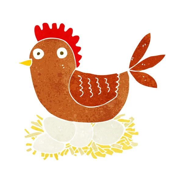 Cartoon hen on eggs — Stock Vector