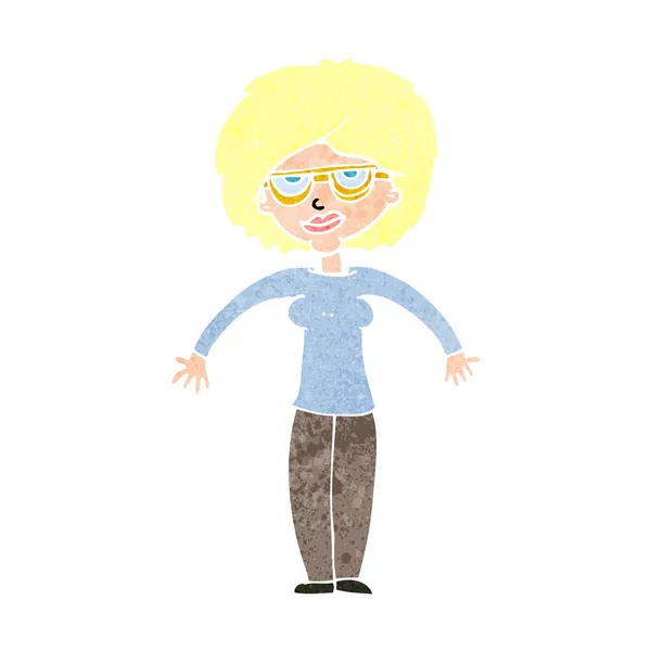 Cartoon vrouw shrugging schouders — Stockvector