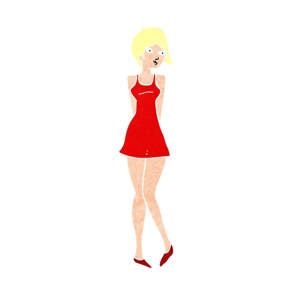 Cartoon mooie vrouw in jurk — Stockvector