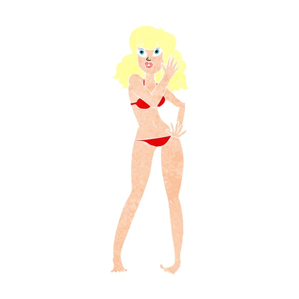 Cartoon pretty woman in bikini — Stock Vector