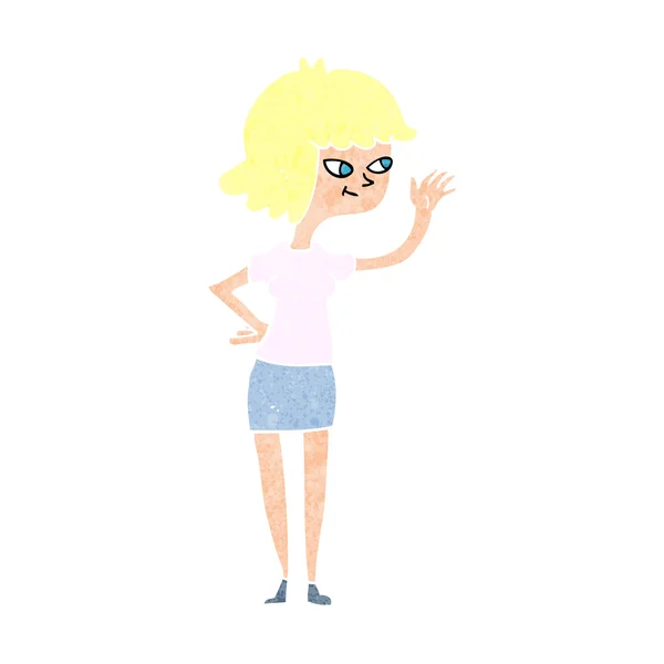 Cartoon friendly girl waving — Stock Vector
