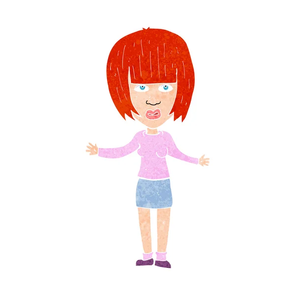 Cartoon vrouw shrugging schouders — Stockvector