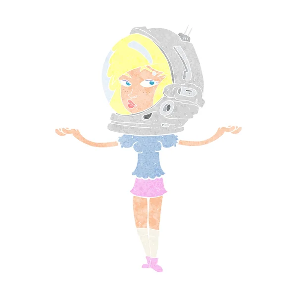 Cartoon vrouw dragen ruimte helm — Stockvector