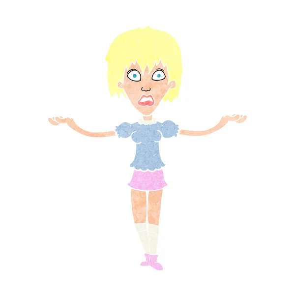 Cartoon vrouw shrugging schouders — Stockvector