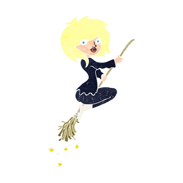 Cartoon witch riding broomstick — Stock Vector