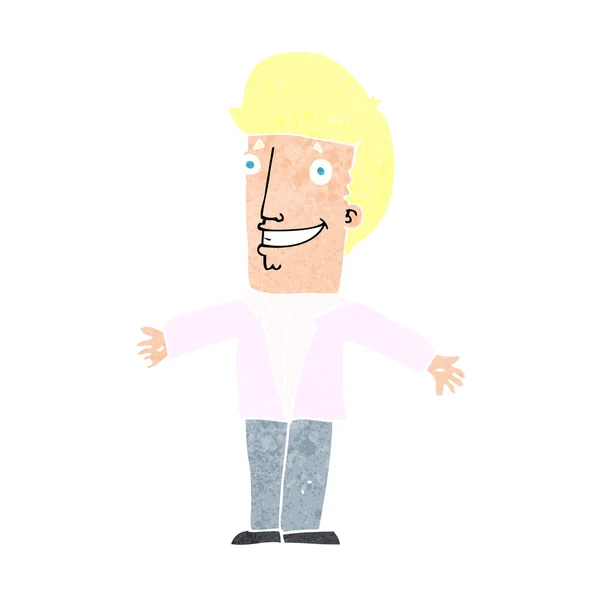 Karikatur grinsender Mann mit offenen Armen — Stockvektor