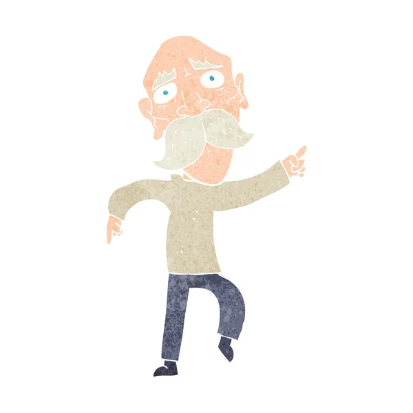 Cartoon sad old man pointing — Stock Vector