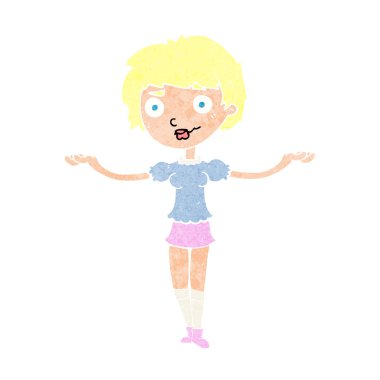 Çizgi film kadını kollarını açıyor.