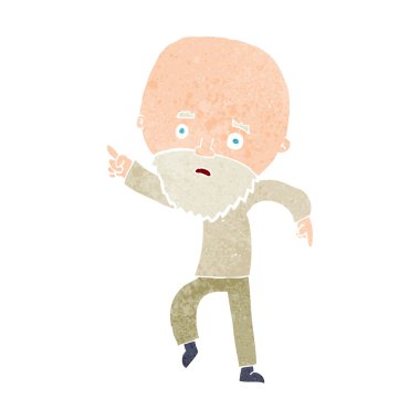 Çizgi film endişeli yaşlı adamın işaret ettiği