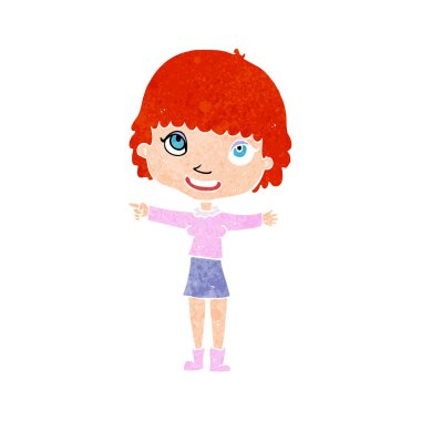 Çizgi film mutlu kadın işaret ediyor