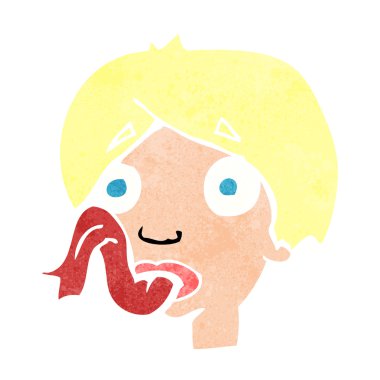 Çizgi film kafasının dili çıkmış.