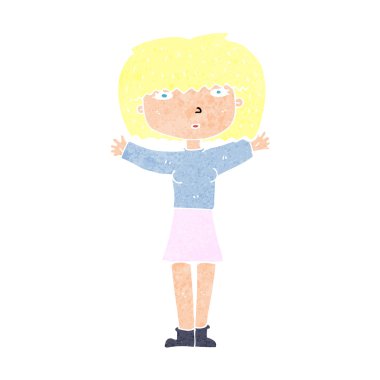 Çizgi filmdeki kadın kollarını havaya kaldırıyor.