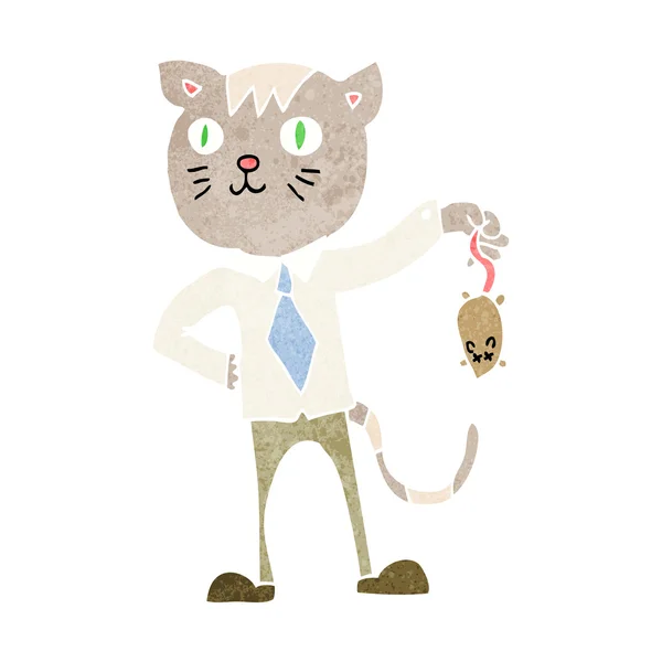 Cartoon business cat with dead mouse — Stock Vector