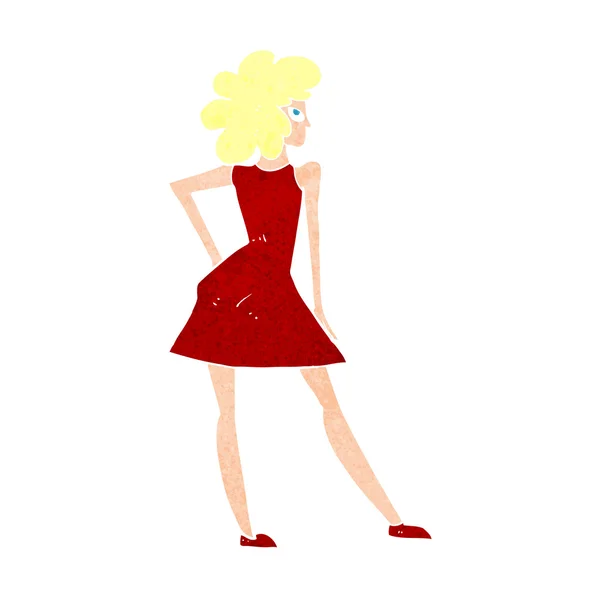 Mujer de dibujos animados posando en vestido — Vector de stock