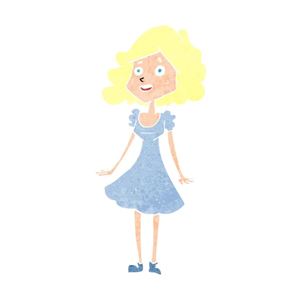 Cartoon happy woman in dress — Stock Vector