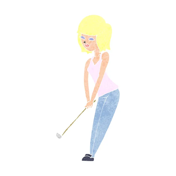 Cartoon vrouw spelen golf — Stockvector