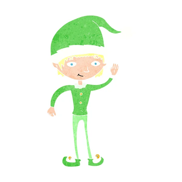 Cartoon zwaaien kerst elf — Stockvector
