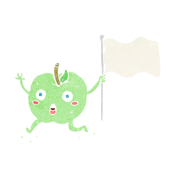 Dibujos animados manzana divertida con bandera — Vector de stock