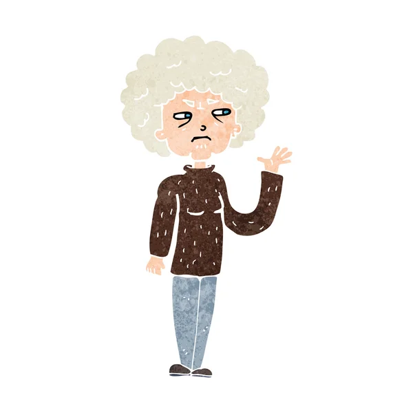 Kreslený otrávený starý žena waving — Stockový vektor