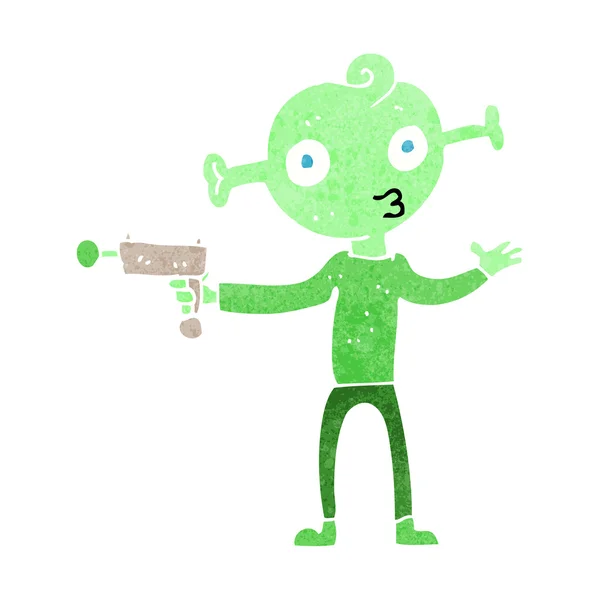 Cartoon alien met ray gun — Stockvector