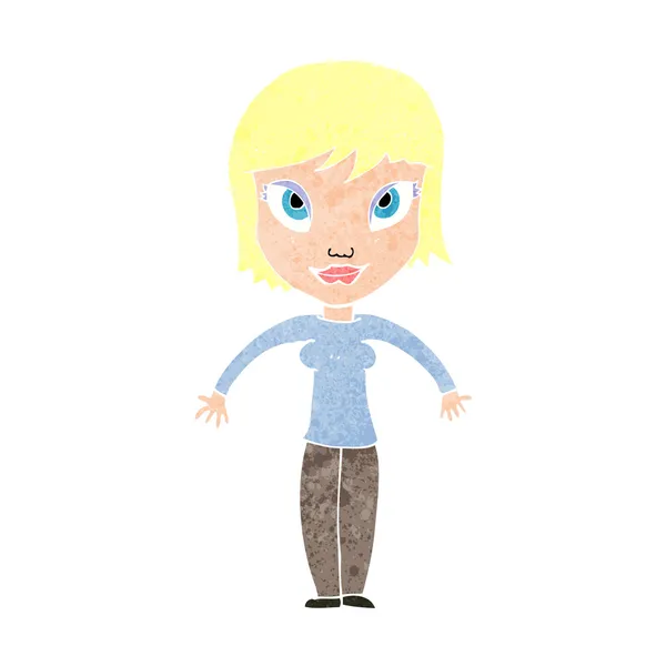 Cartoon vrouw shrugging schouders — Stockvector