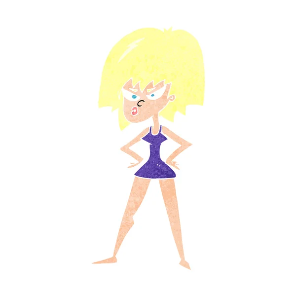 Θυμωμένη γυναίκα κινουμένων σχεδίων σε φόρεμα — Διανυσματικό Αρχείο