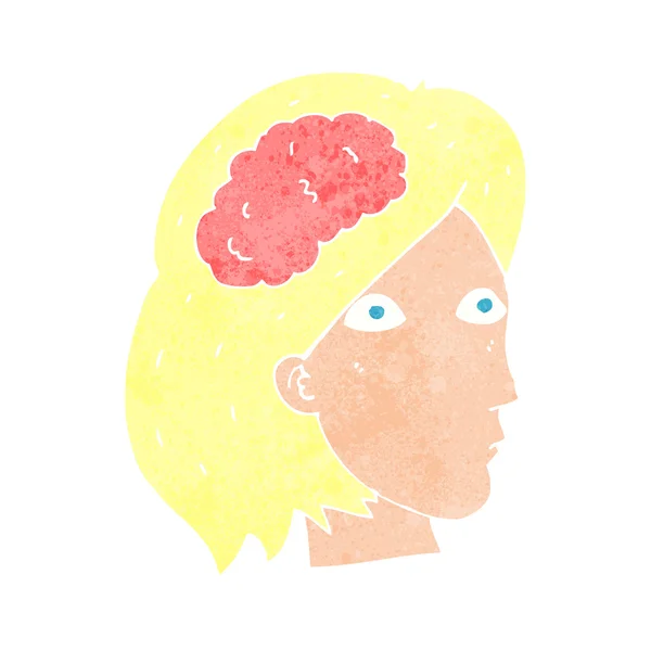 Cabeza femenina de dibujos animados con símbolo cerebral — Archivo Imágenes Vectoriales