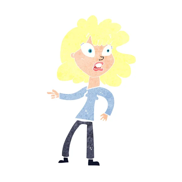 Cartoon bezorgd vrouw wijzen — Stockvector