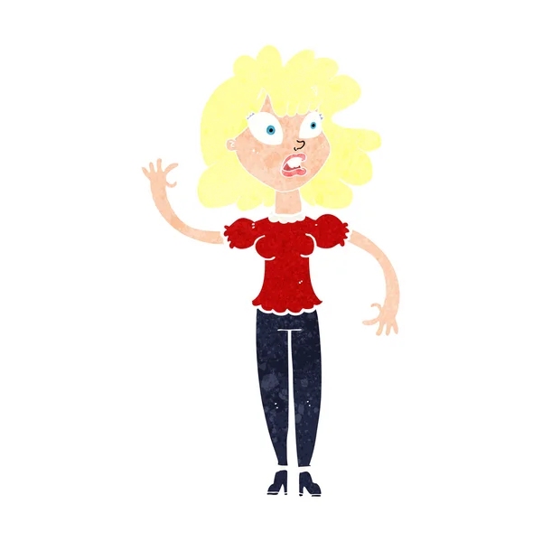 Cartone animato donna preoccupata agitando — Vettoriale Stock