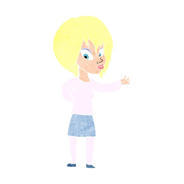Mujer de dibujos animados haciendo gesto de bienvenida — Archivo Imágenes Vectoriales