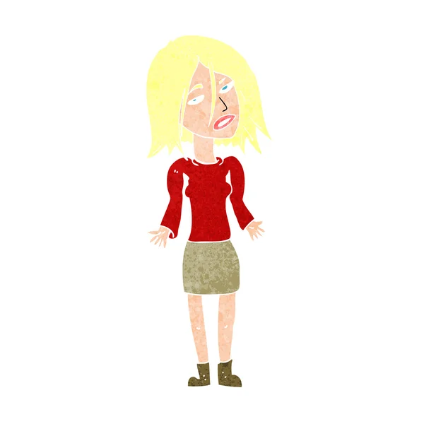 Cartoon vrouw shrugging schouders — Stockvector