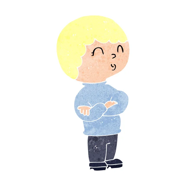 Cartoon boy with folded arms — Stock Vector