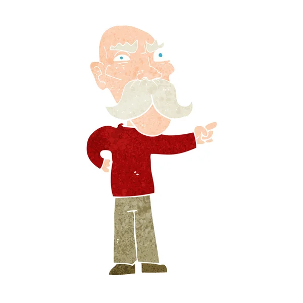 Cartoon annoyed old man pointing — Stock Vector