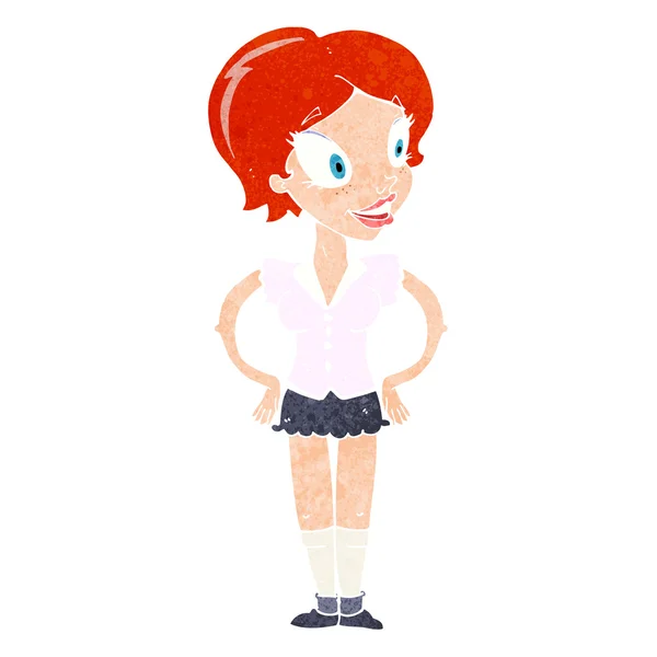 Dibujos animados mujer feliz en falda corta — Vector de stock