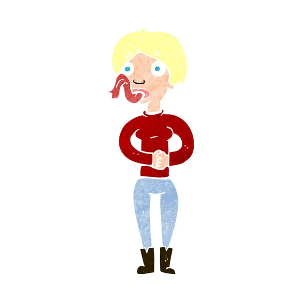 Cartoon woman with snake tongue — Stock Vector