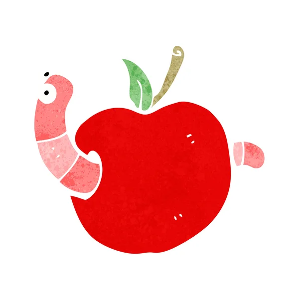 Gusano de dibujos animados en manzana — Vector de stock