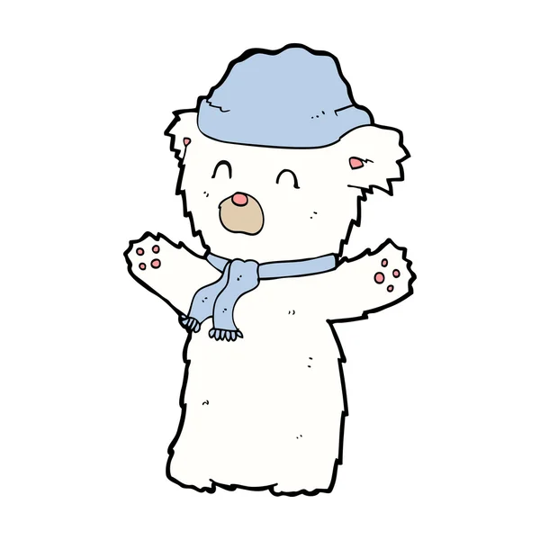 Oso polar lindo de dibujos animados en sombrero y bufanda — Vector de stock