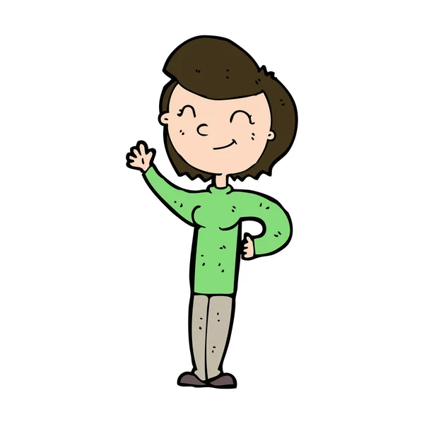 Dibujos animados mujer saludando amigable — Vector de stock