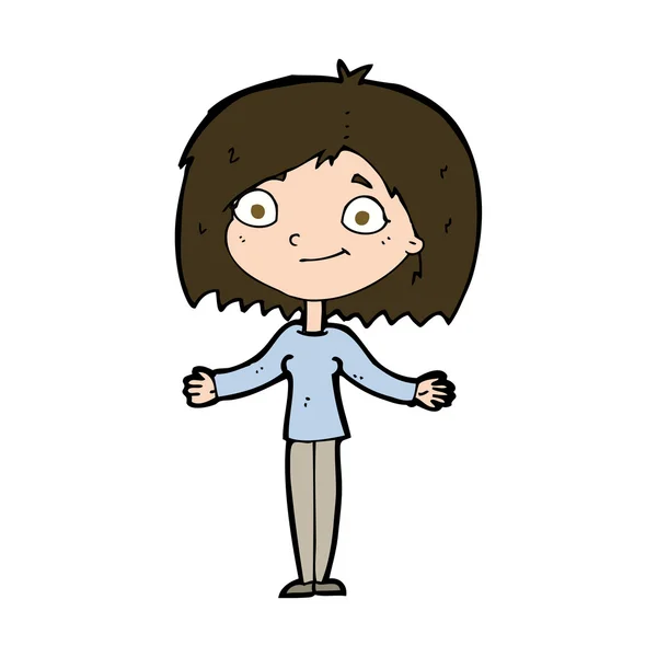 Cartoon vrouw shrugging schouders — Stockvector