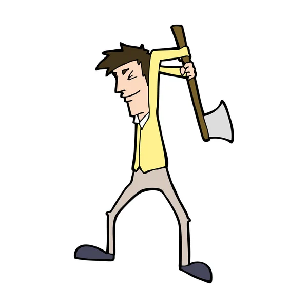 Cartoon man swinging axe — Stock Vector
