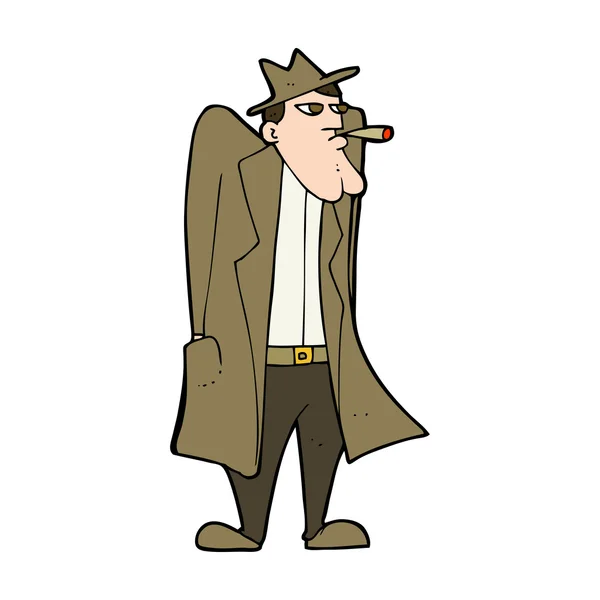 Homem dos desenhos animados em chapéu e casaco de trincheira — Vetor de Stock