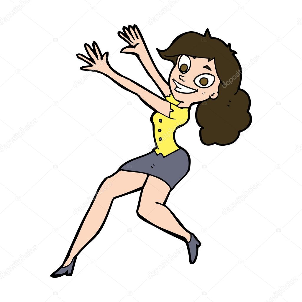 Cartoon Gluckliche Frau Springen Vektorgrafik Lizenzfreie Grafiken C Lineartestpilot 44382221 Depositphotos