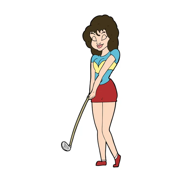Kreslená žena hrající golf — Stockový vektor