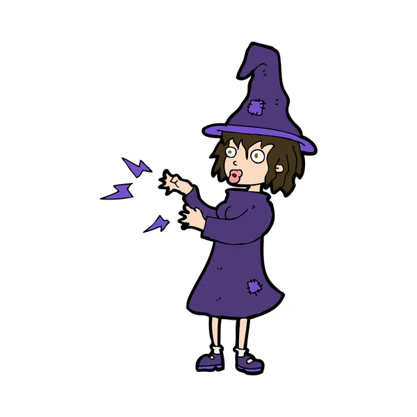 Cartoon witch casting spell — Stock Vector