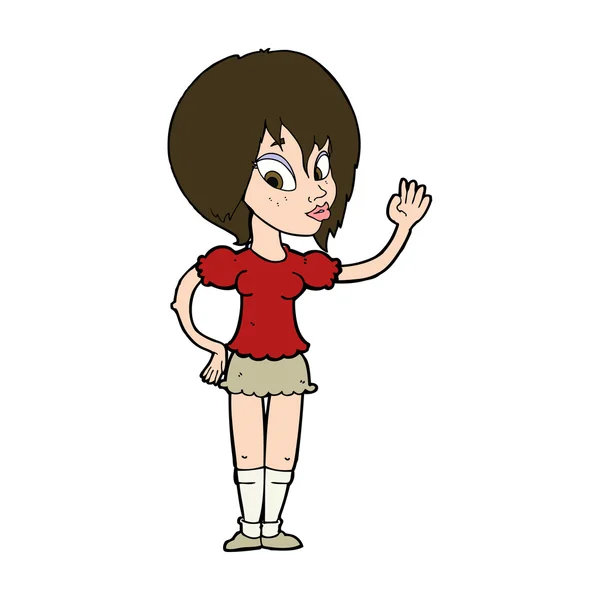 Cartoon mooi vrouw zwaaien — Stockvector