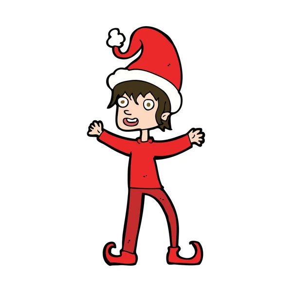Dessin animé excité elfe de Noël — Image vectorielle
