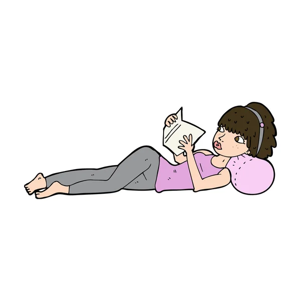 Tecknad söt kvinna läser bok — Stock vektor