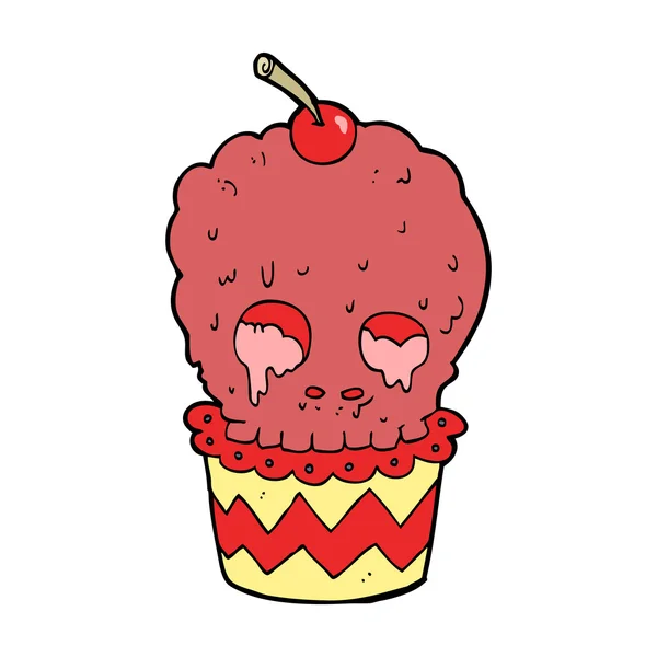 Spooky schedel cupcake cartoon — Stockvector