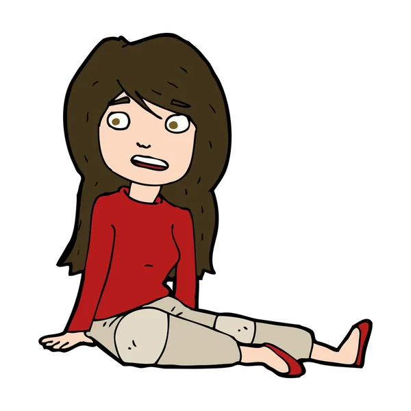 Chica de dibujos animados sentado en el suelo — Vector de stock